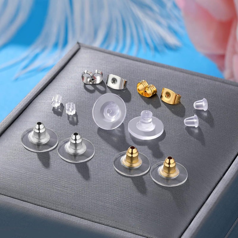 Formulen 7 Styles 500PCS Earring Backs for Studs, Clear Plastic Hypoallergenic Metal Rubber Silicone Earring Backs Bullet Clutch Stoppers Replacement Kits for Fish Hook Earring Studs Hoops - Image 2